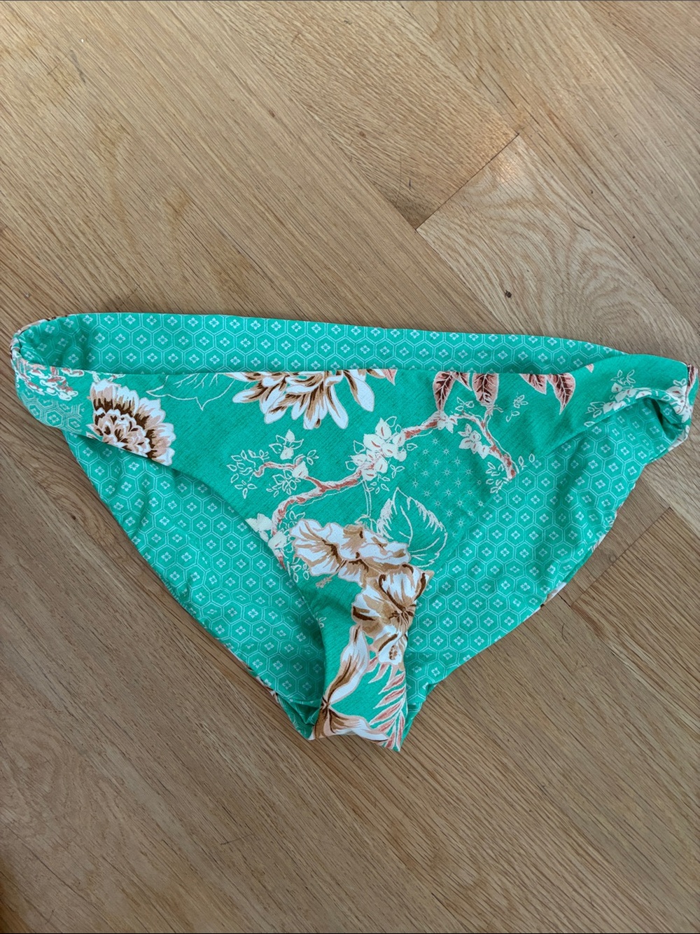 Seafolly Reverse-able Teal Floral Bikini Bottoms with White and Brown Accents